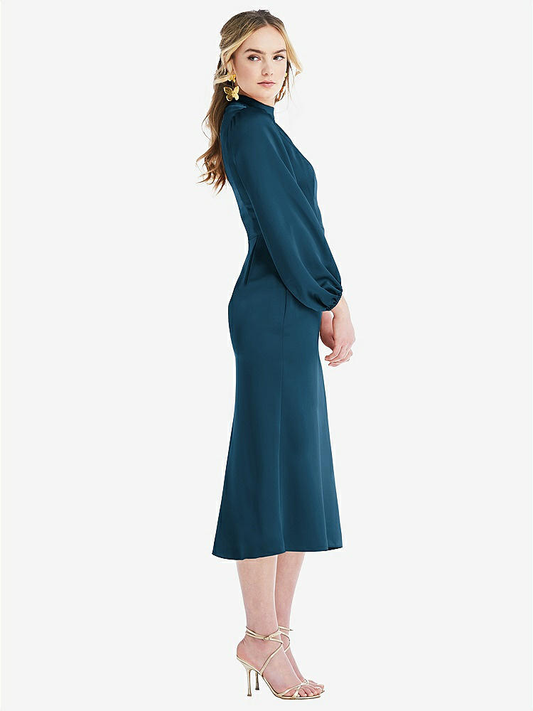 【STYLE: LB024】High Collar Puff Sleeve Midi Dress - Bronwyn【COLOR: Atlantic Blue】