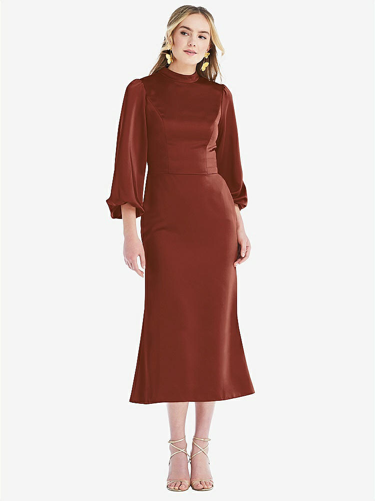 【STYLE: LB024】High Collar Puff Sleeve Midi Dress - Bronwyn【COLOR: Auburn Moon】