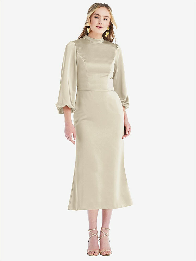 【STYLE: LB024】High Collar Puff Sleeve Midi Dress - Bronwyn【COLOR: Champagne】