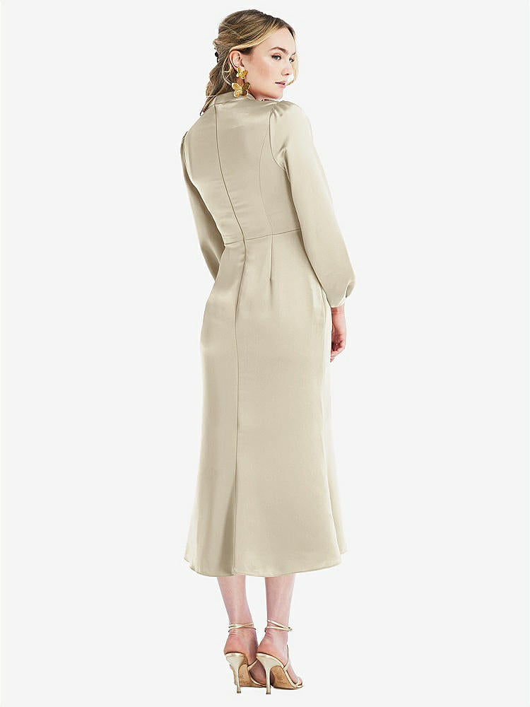 【STYLE: LB024】High Collar Puff Sleeve Midi Dress - Bronwyn【COLOR: Champagne】