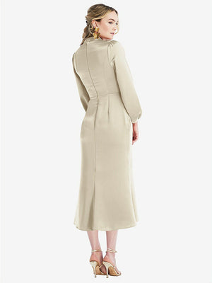 【NEW】【STYLE: LB024】高 襟 パフ 袖 MIDI ドレス  -  ブロンウィン【COLOR: Champagne】【SIZE: 00-30W】