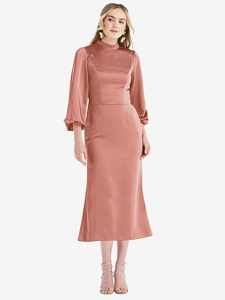 【STYLE: LB024】High Collar Puff Sleeve Midi Dress - Bronwyn【COLOR: Desert Rose】