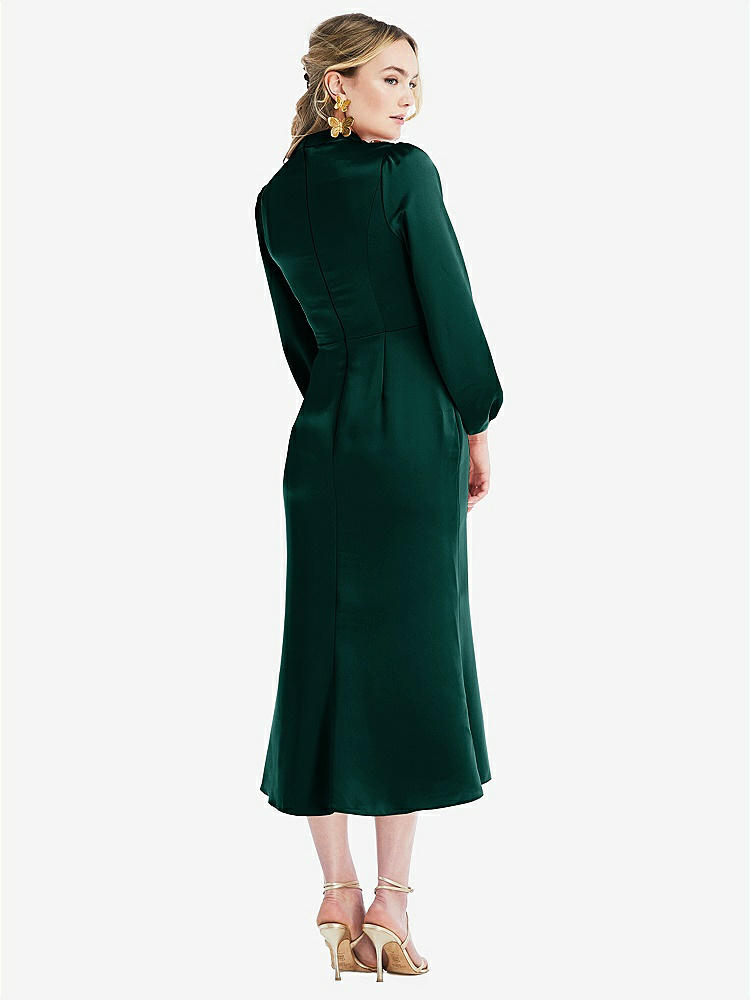 【STYLE: LB024】High Collar Puff Sleeve Midi Dress - Bronwyn【COLOR: Evergreen】