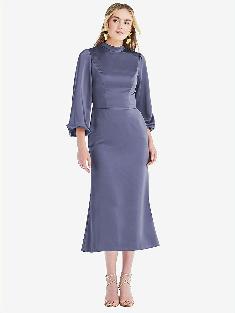 【STYLE: LB024】High Collar Puff Sleeve Midi Dress - Bronwyn【COLOR: French Blue】