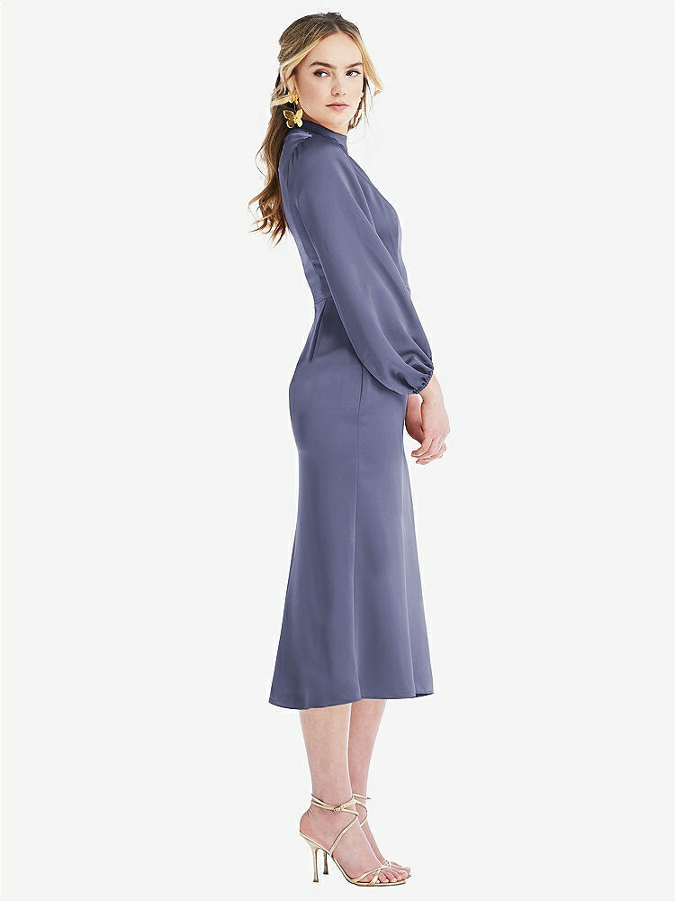 【STYLE: LB024】High Collar Puff Sleeve Midi Dress - Bronwyn【COLOR: French Blue】