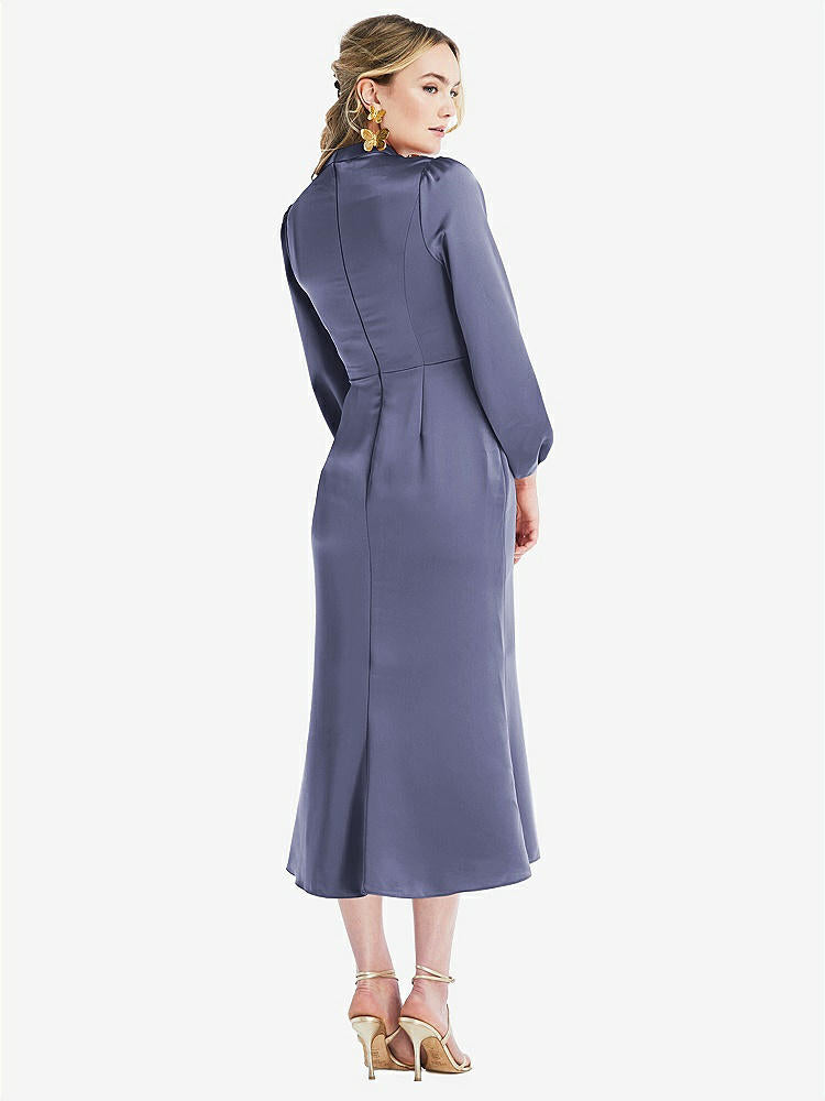 【STYLE: LB024】High Collar Puff Sleeve Midi Dress - Bronwyn【COLOR: French Blue】