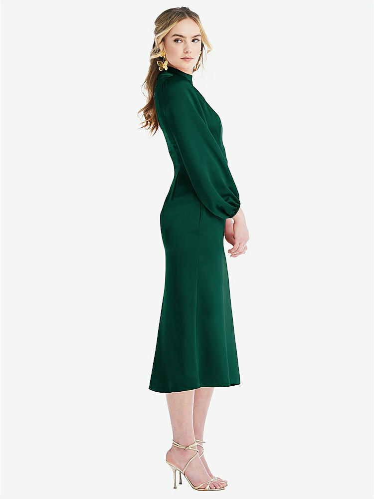 【STYLE: LB024】High Collar Puff Sleeve Midi Dress - Bronwyn【COLOR: Hunter Green】