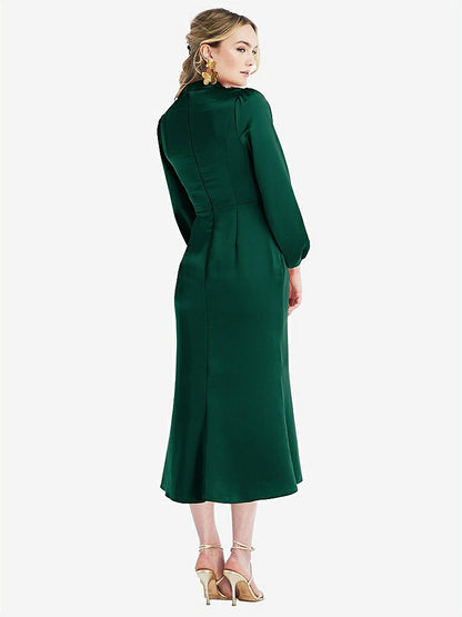 【STYLE: LB024】High Collar Puff Sleeve Midi Dress - Bronwyn【COLOR: Hunter Green】