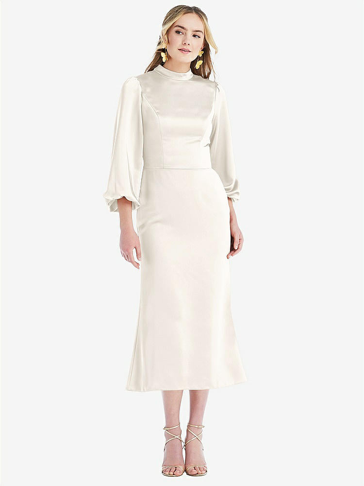【STYLE: LB024】High Collar Puff Sleeve Midi Dress - Bronwyn【COLOR: Ivory】