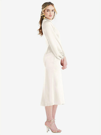 【STYLE: LB024】High Collar Puff Sleeve Midi Dress - Bronwyn【COLOR: Ivory】