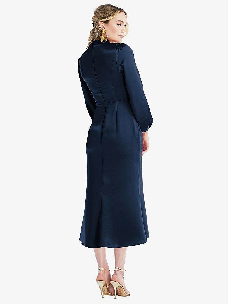 【NEW】【STYLE: LB024】高 襟 パフ 袖 MIDI ドレス  -  ブロンウィン【COLOR: Midnight Navy】【SIZE: 00-30W】