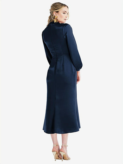 【NEW】【STYLE: LB024】高 襟 パフ 袖 MIDI ドレス  -  ブロンウィン【COLOR: Midnight Navy】【SIZE: 00-30W】