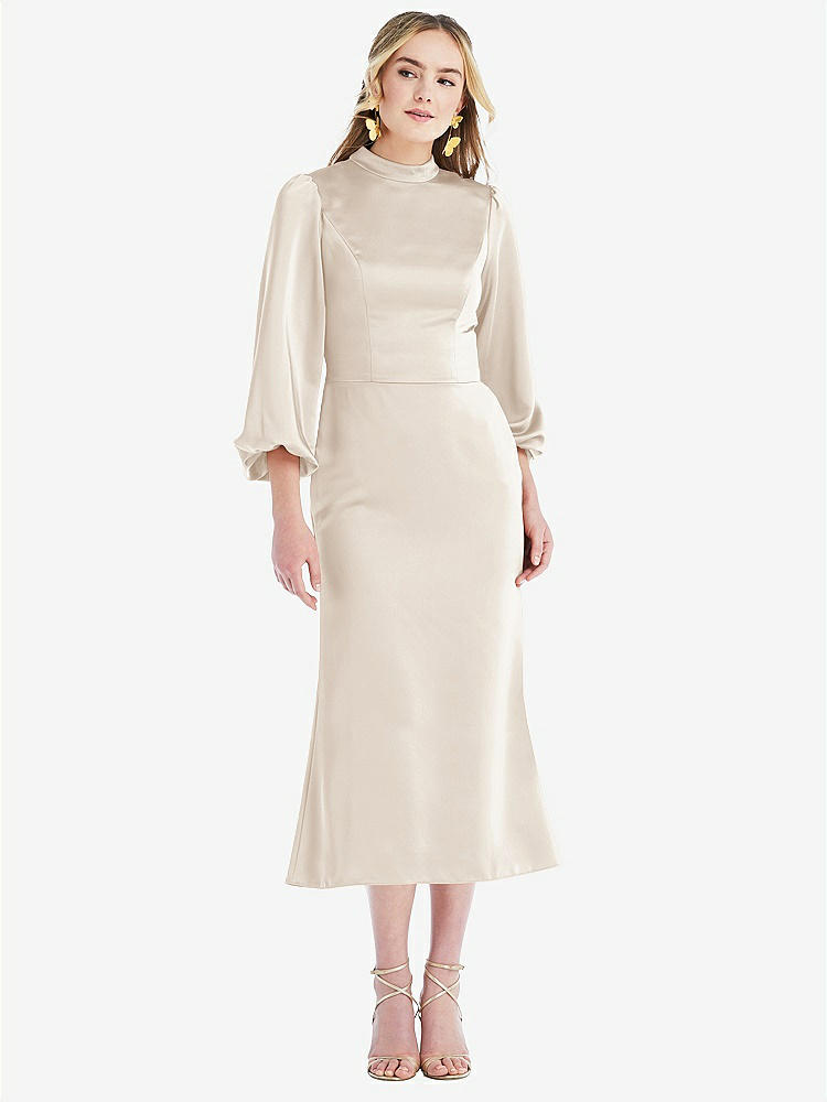 【NEW】【STYLE: LB024】高 襟 パフ 袖 MIDI ドレス  -  ブロンウィン【COLOR: Oat】【SIZE: 00-30W】