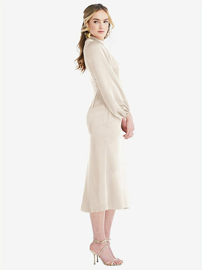 【NEW】【STYLE: LB024】高 襟 パフ 袖 MIDI ドレス  -  ブロンウィン【COLOR: Oat】【SIZE: 00-30W】