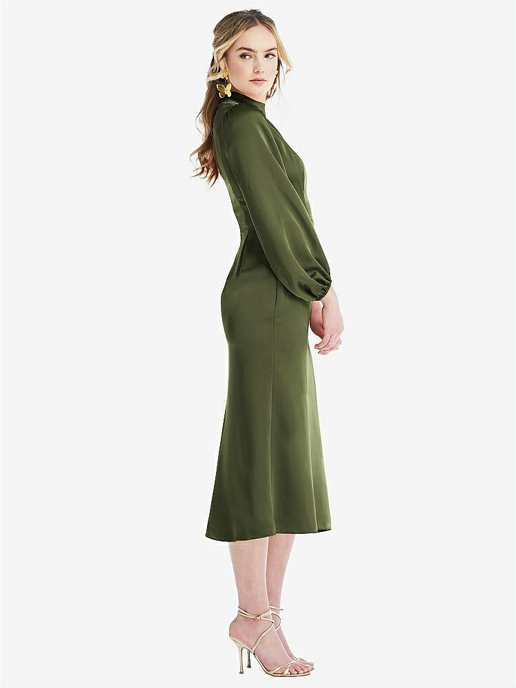 【STYLE: LB024】High Collar Puff Sleeve Midi Dress - Bronwyn【COLOR: Olive Green】