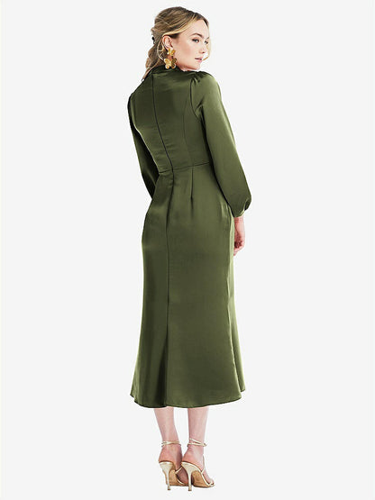 【STYLE: LB024】High Collar Puff Sleeve Midi Dress - Bronwyn【COLOR: Olive Green】