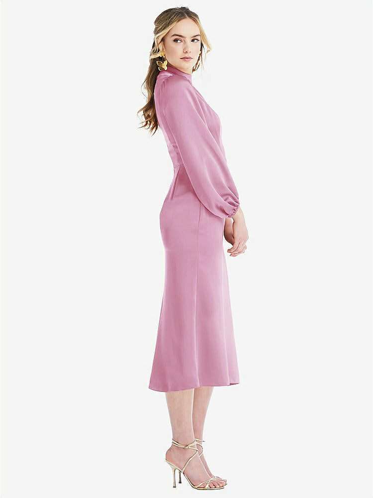 【NEW】【STYLE: LB024】高 襟 パフ 袖 MIDI ドレス  -  ブロンウィン【COLOR: Powder Pink】【SIZE: 00-30W】