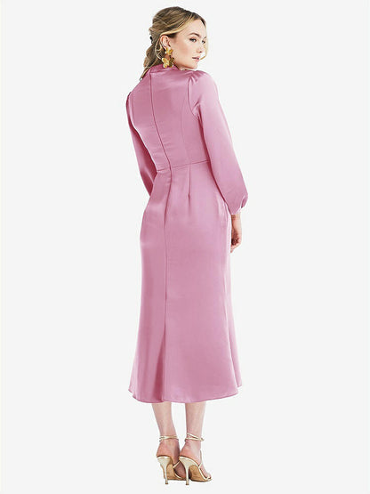 【NEW】【STYLE: LB024】高 襟 パフ 袖 MIDI ドレス  -  ブロンウィン【COLOR: Powder Pink】【SIZE: 00-30W】