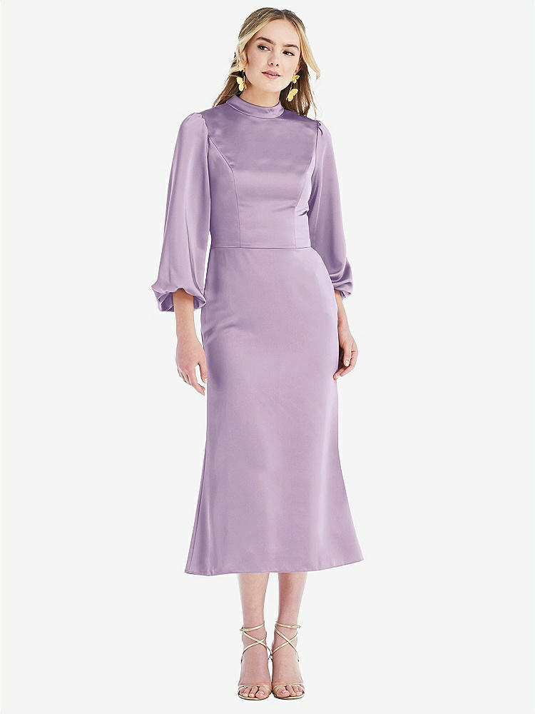 【NEW】【STYLE: LB024】高 襟 パフ 袖 MIDI ドレス  -  ブロンウィン【COLOR: Pale Purple】【SIZE: 00-30W】
