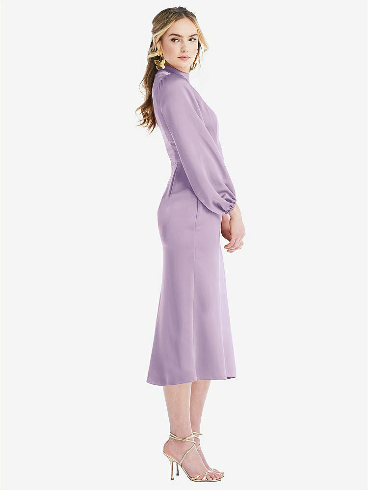 【NEW】【STYLE: LB024】高 襟 パフ 袖 MIDI ドレス  -  ブロンウィン【COLOR: Pale Purple】【SIZE: 00-30W】