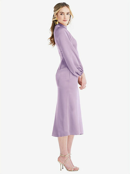 【NEW】【STYLE: LB024】高 襟 パフ 袖 MIDI ドレス  -  ブロンウィン【COLOR: Pale Purple】【SIZE: 00-30W】