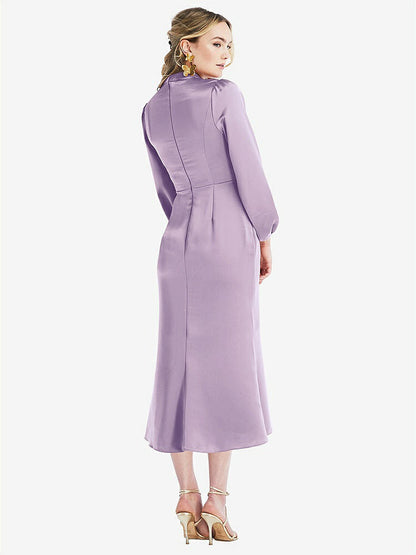 【NEW】【STYLE: LB024】高 襟 パフ 袖 MIDI ドレス  -  ブロンウィン【COLOR: Pale Purple】【SIZE: 00-30W】
