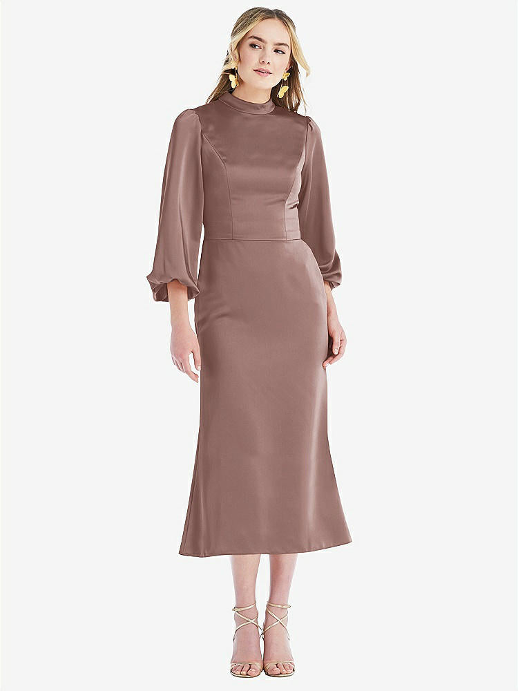 【STYLE: LB024】High Collar Puff Sleeve Midi Dress - Bronwyn【COLOR: Sienna】