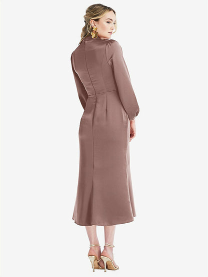 【STYLE: LB024】High Collar Puff Sleeve Midi Dress - Bronwyn【COLOR: Sienna】