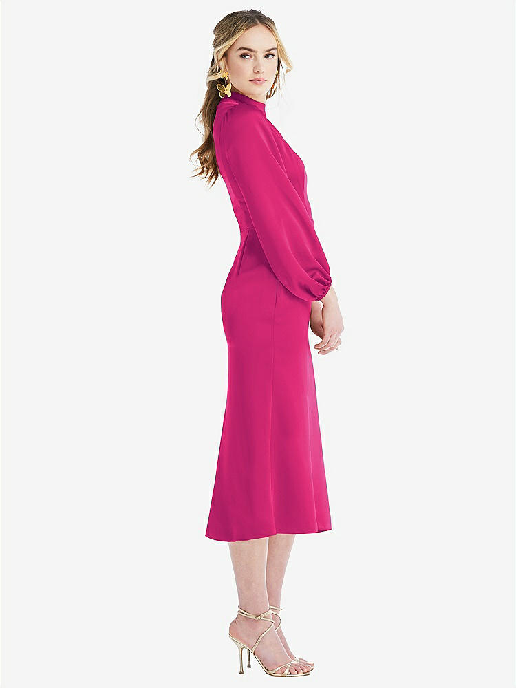 【NEW】【STYLE: LB024】高 襟 パフ 袖 MIDI ドレス  -  ブロンウィン【COLOR: Think Pink】【SIZE: 00-30W】