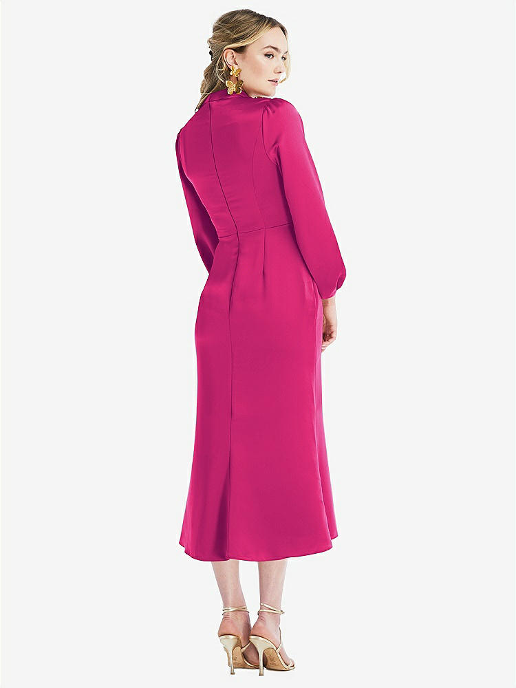【NEW】【STYLE: LB024】高 襟 パフ 袖 MIDI ドレス  -  ブロンウィン【COLOR: Think Pink】【SIZE: 00-30W】
