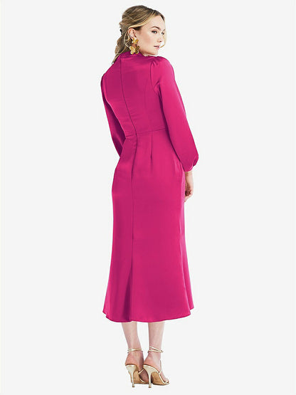 【NEW】【STYLE: LB024】高 襟 パフ 袖 MIDI ドレス  -  ブロンウィン【COLOR: Think Pink】【SIZE: 00-30W】