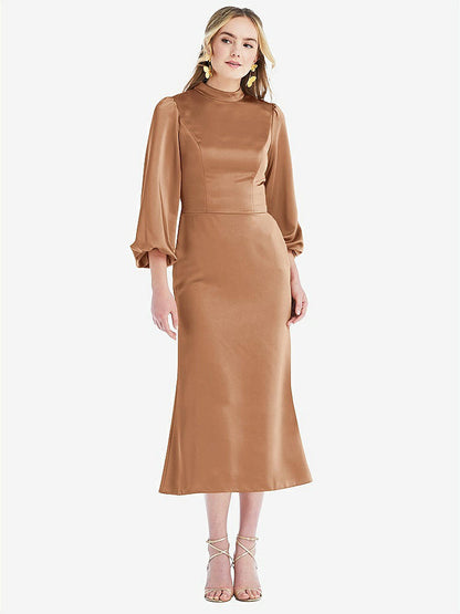 【STYLE: LB024】High Collar Puff Sleeve Midi Dress - Bronwyn【COLOR: Toffee】