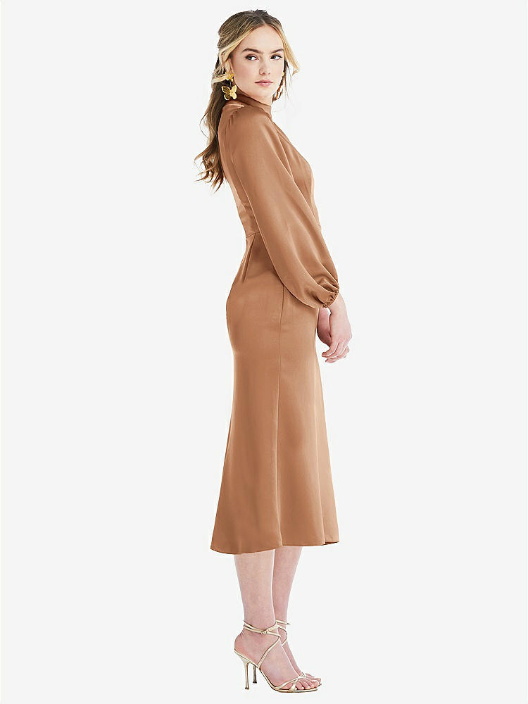 【STYLE: LB024】High Collar Puff Sleeve Midi Dress - Bronwyn【COLOR: Toffee】