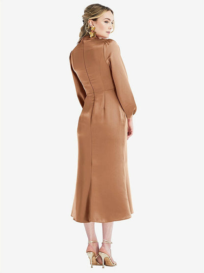 【STYLE: LB024】High Collar Puff Sleeve Midi Dress - Bronwyn【COLOR: Toffee】
