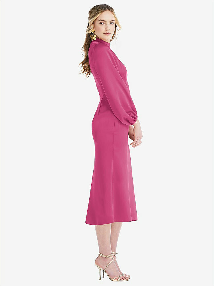 【NEW】【STYLE: LB024】高 襟 パフ 袖 MIDI ドレス  -  ブロンウィン【COLOR: Tea Rose】【SIZE: 00-30W】