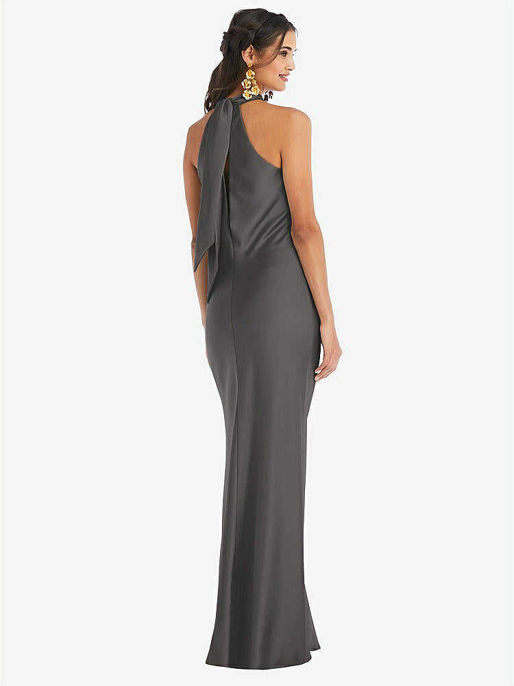 【NEW】【STYLE: LB025】ドレープ ひねり ホルター ネクタイバック トランペット ガウン【COLOR: Caviar Gray】【SIZE: 00-30W】