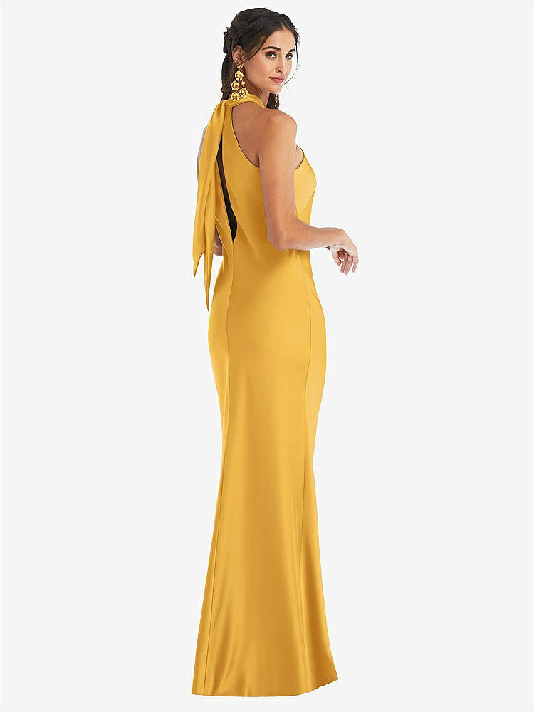 【NEW】【STYLE: LB025】ドレープ ひねり ホルター ネクタイバック トランペット ガウン【COLOR: NYC Yellow】【SIZE: 00-30W】