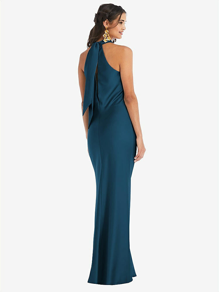 【STYLE: LB025】Draped Twist Halter Tie-Back Trumpet Gown【COLOR: Atlantic Blue】