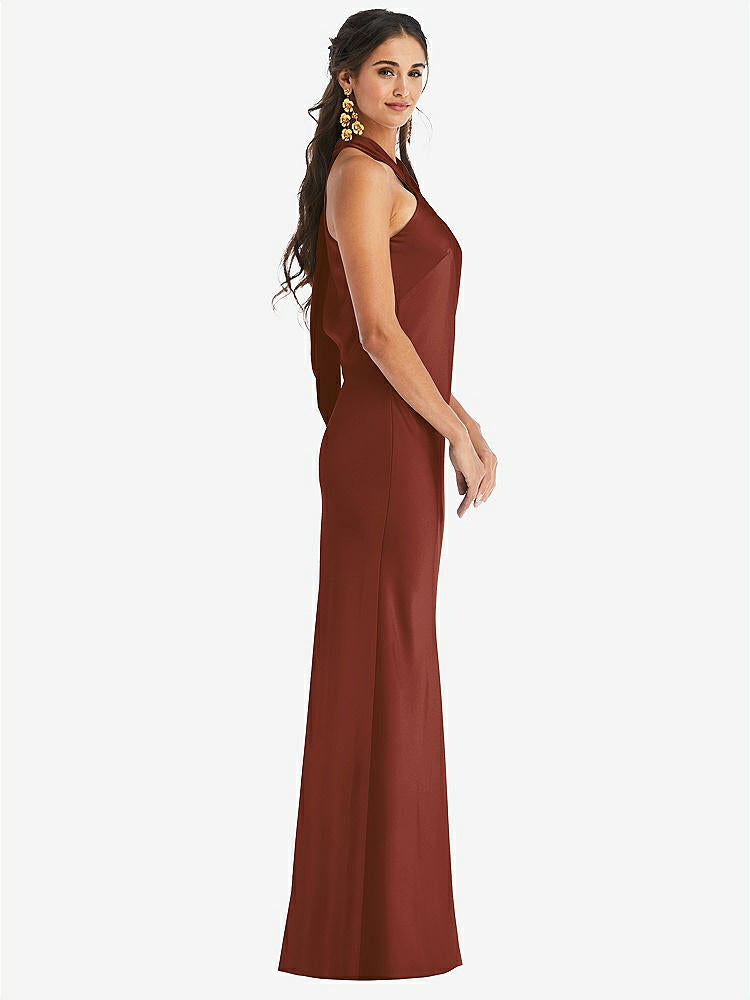 【STYLE: LB025】Draped Twist Halter Tie-Back Trumpet Gown【COLOR: Auburn Moon】