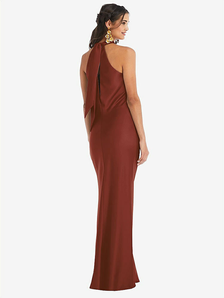 【STYLE: LB025】Draped Twist Halter Tie-Back Trumpet Gown【COLOR: Auburn Moon】