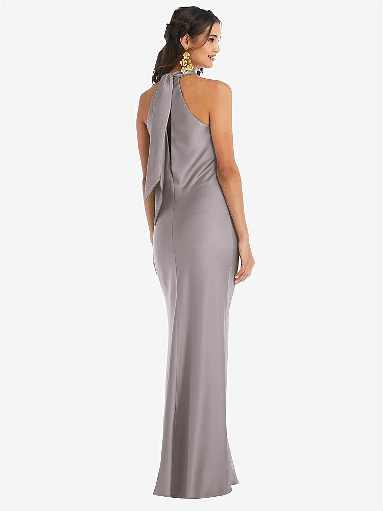 【NEW】【STYLE: LB025】ドレープ ひねり ホルター ネクタイバック トランペット ガウン【COLOR: Cashmere Gray】【SIZE: 00-30W】
