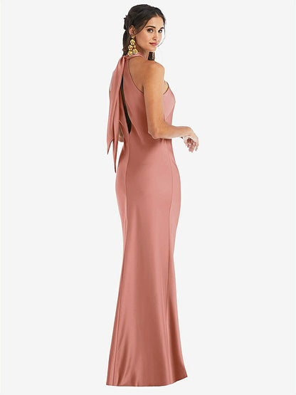 【NEW】【STYLE: LB025】ドレープ ひねり ホルター ネクタイバック トランペット ガウン【COLOR: Desert Rose】【SIZE: 00-30W】