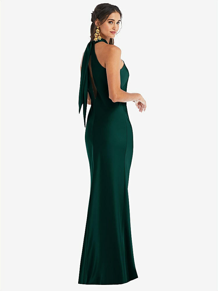 【STYLE: LB025】Draped Twist Halter Tie-Back Trumpet Gown【COLOR: Evergreen】