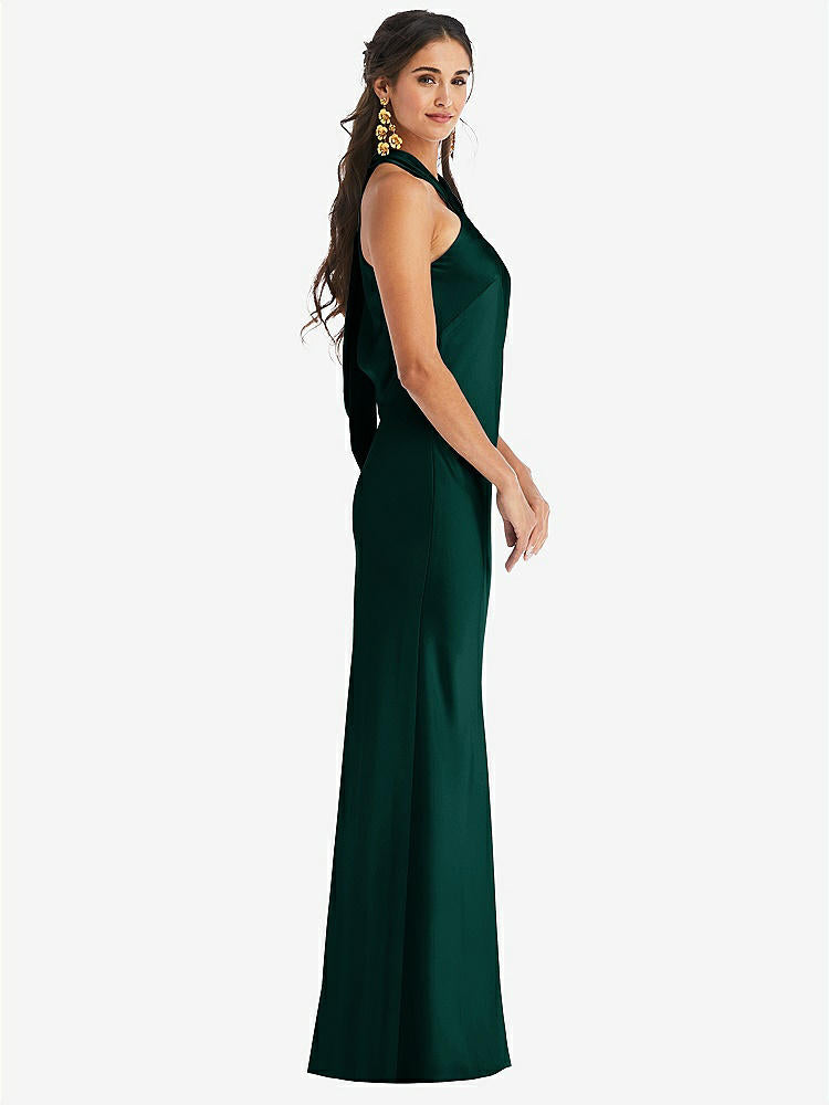 【STYLE: LB025】Draped Twist Halter Tie-Back Trumpet Gown【COLOR: Evergreen】