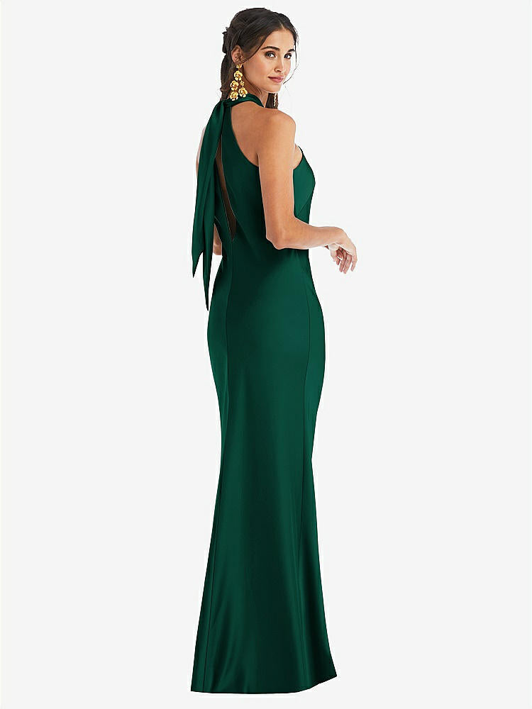 【STYLE: LB025】Draped Twist Halter Tie-Back Trumpet Gown【COLOR: Hunter Green】