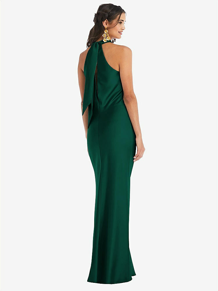【STYLE: LB025】Draped Twist Halter Tie-Back Trumpet Gown【COLOR: Hunter Green】