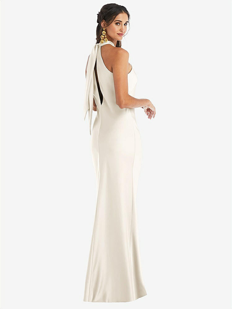 【STYLE: LB025】Draped Twist Halter Tie-Back Trumpet Gown【COLOR: Ivory】