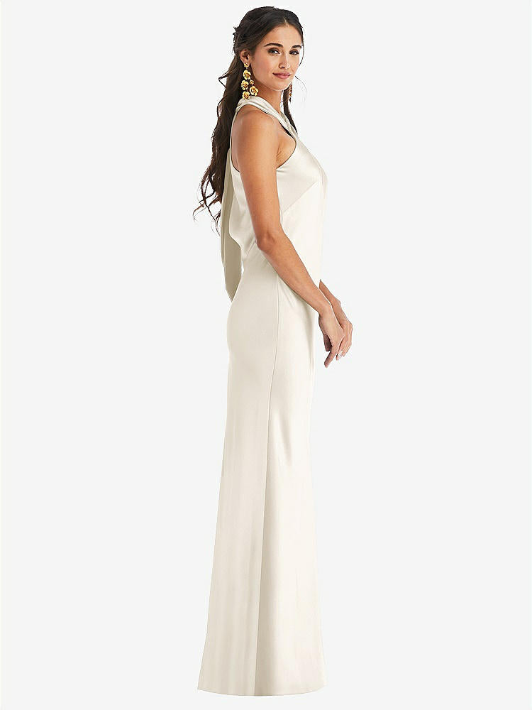 【STYLE: LB025】Draped Twist Halter Tie-Back Trumpet Gown【COLOR: Ivory】