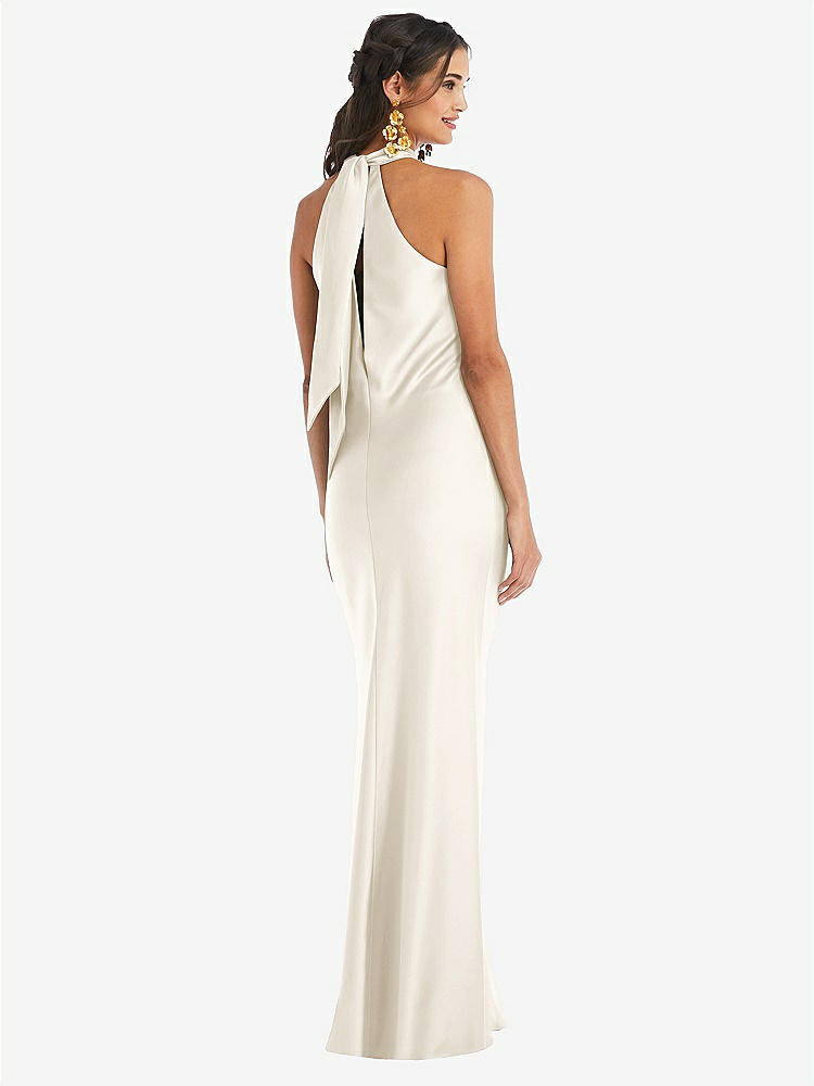 【STYLE: LB025】Draped Twist Halter Tie-Back Trumpet Gown【COLOR: Ivory】