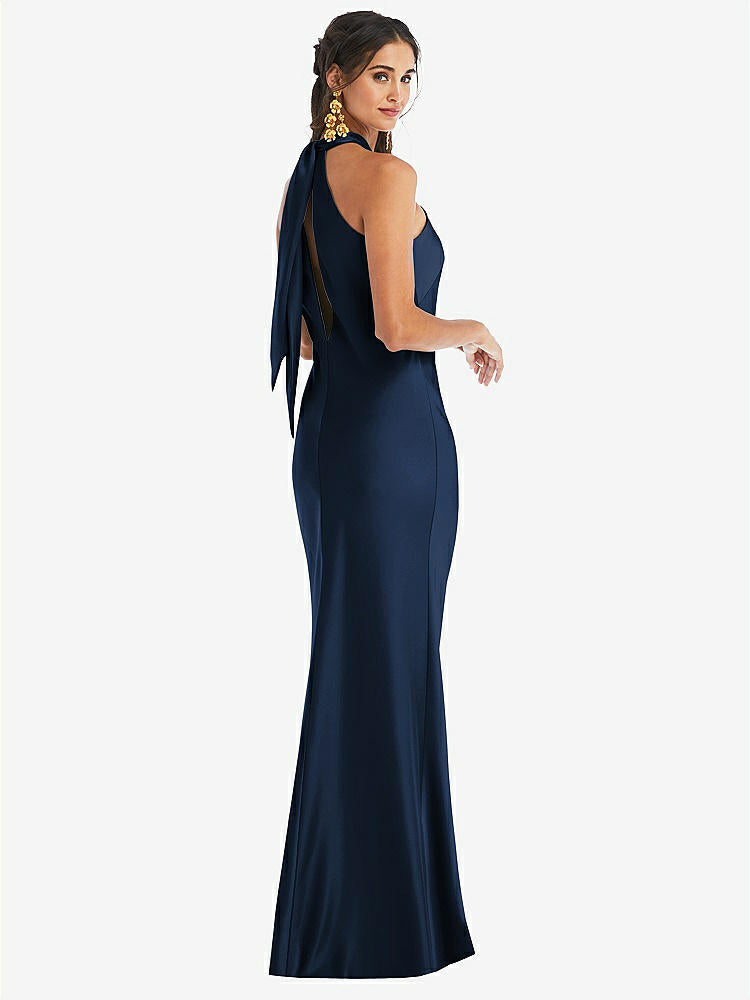 【NEW】【STYLE: LB025】ドレープ ひねり ホルター ネクタイバック トランペット ガウン【COLOR: Midnight Navy】【SIZE: 00-30W】